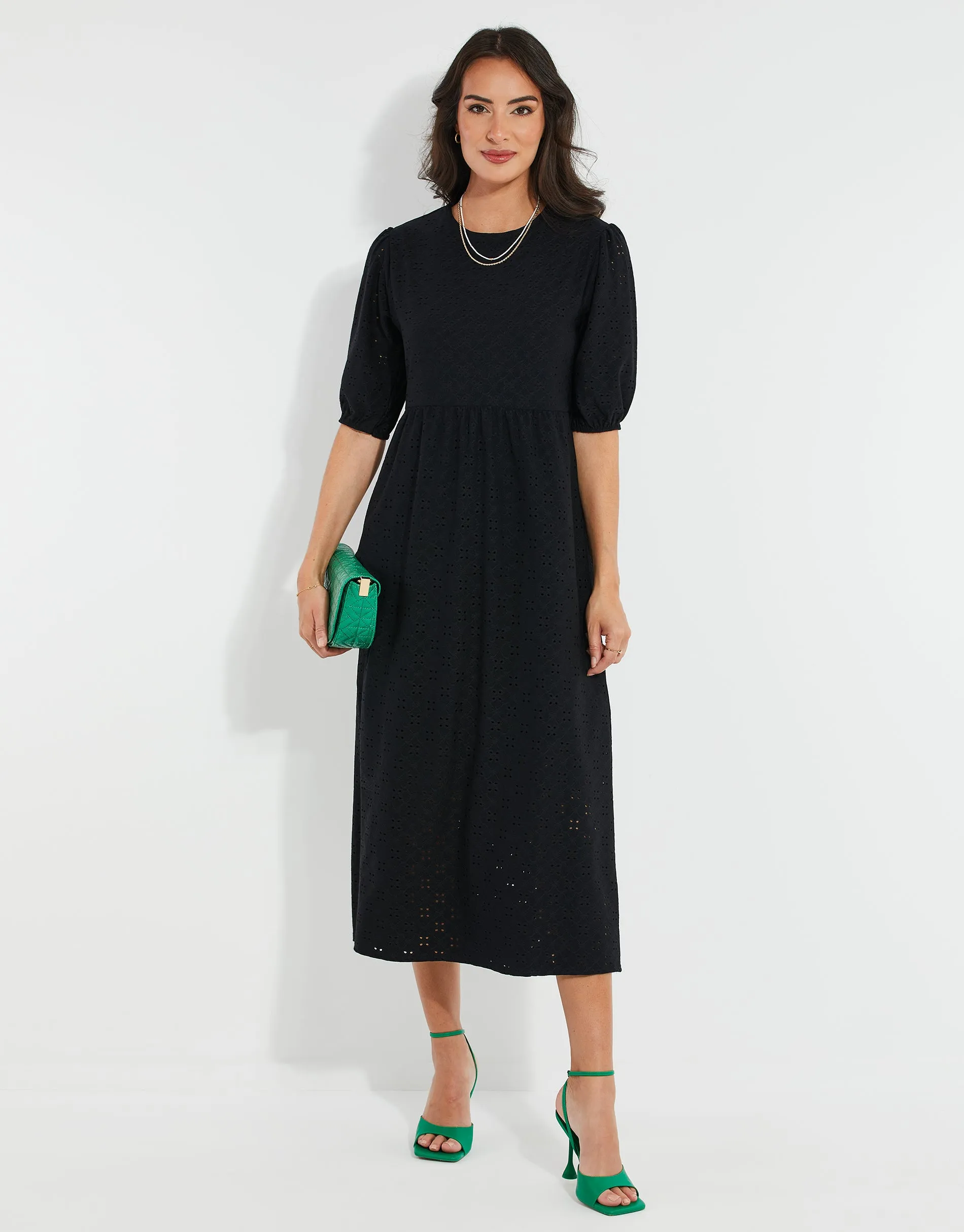 Women's Black Jersey Broderie Anglaise Dress sold by Threadbare