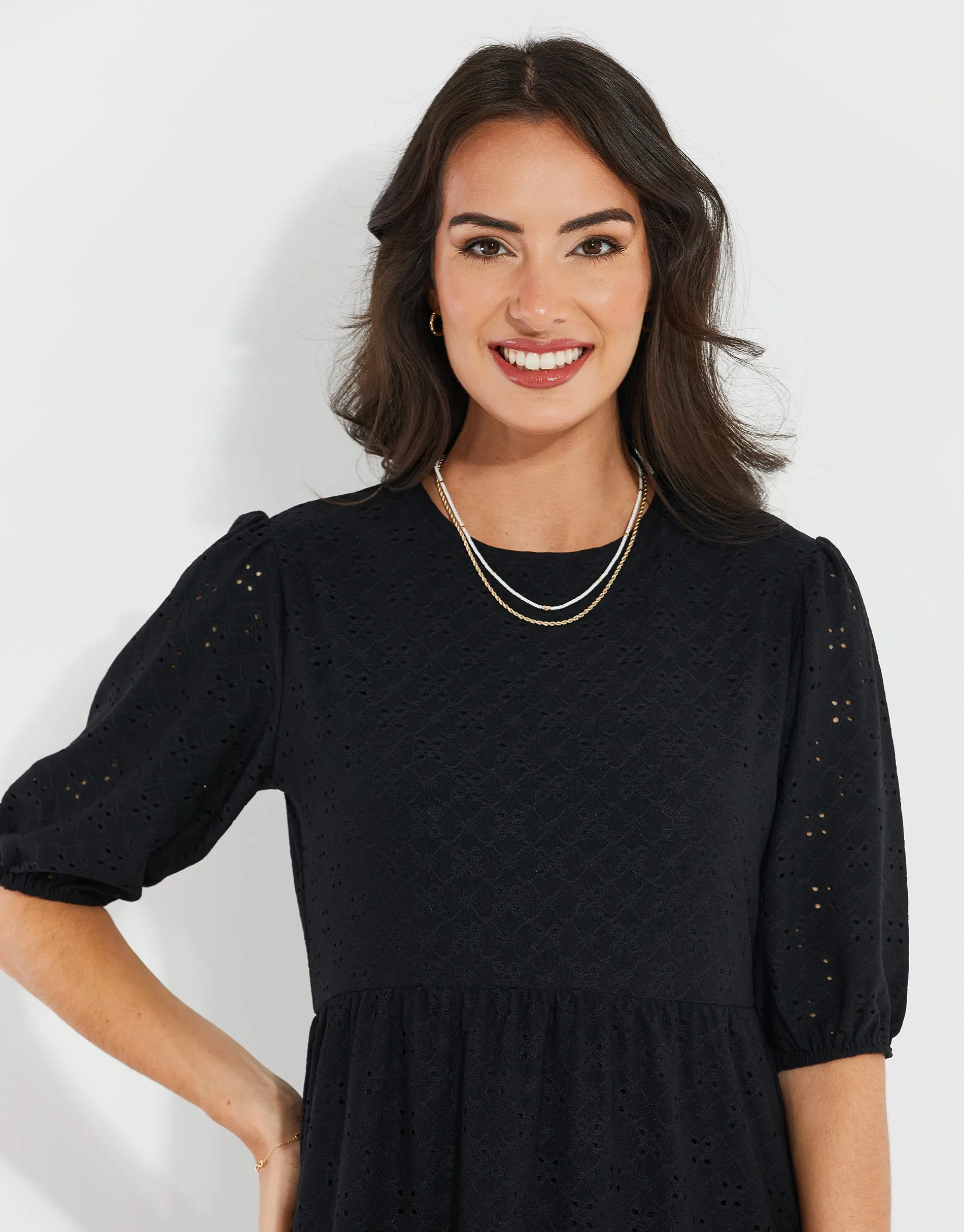 Women's Black Jersey Broderie Anglaise Dress sold by Threadbare product image thumbnail 3