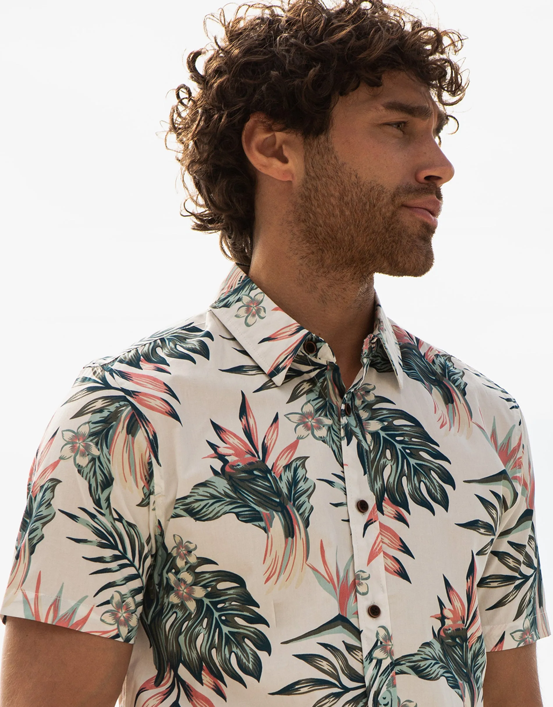 Men's Off White Tropical Print Short Sleeve Shirt sold by Threadbare product image thumbnail 4
