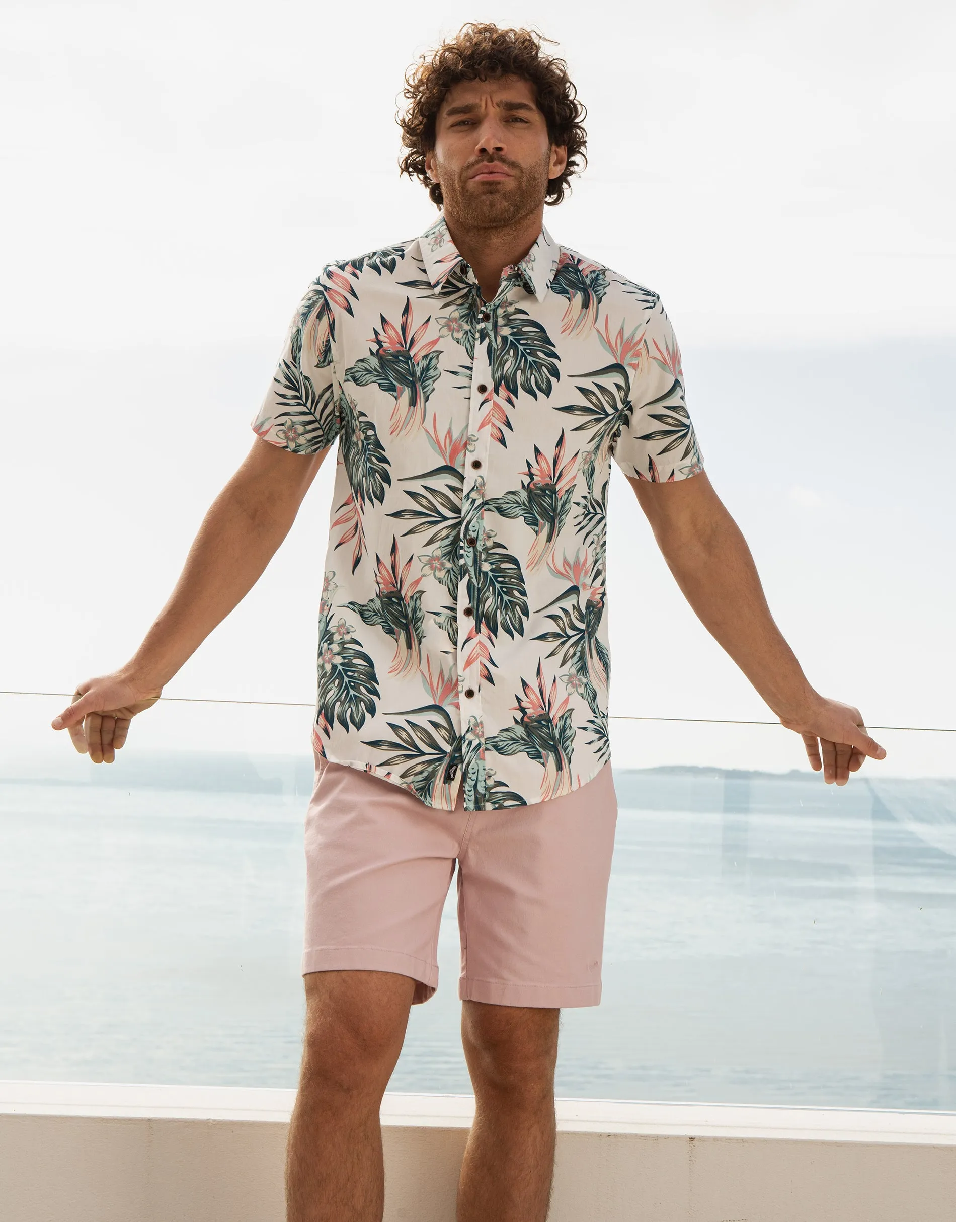 Men's Off White Tropical Print Short Sleeve Shirt sold by Threadbare product image thumbnail 3