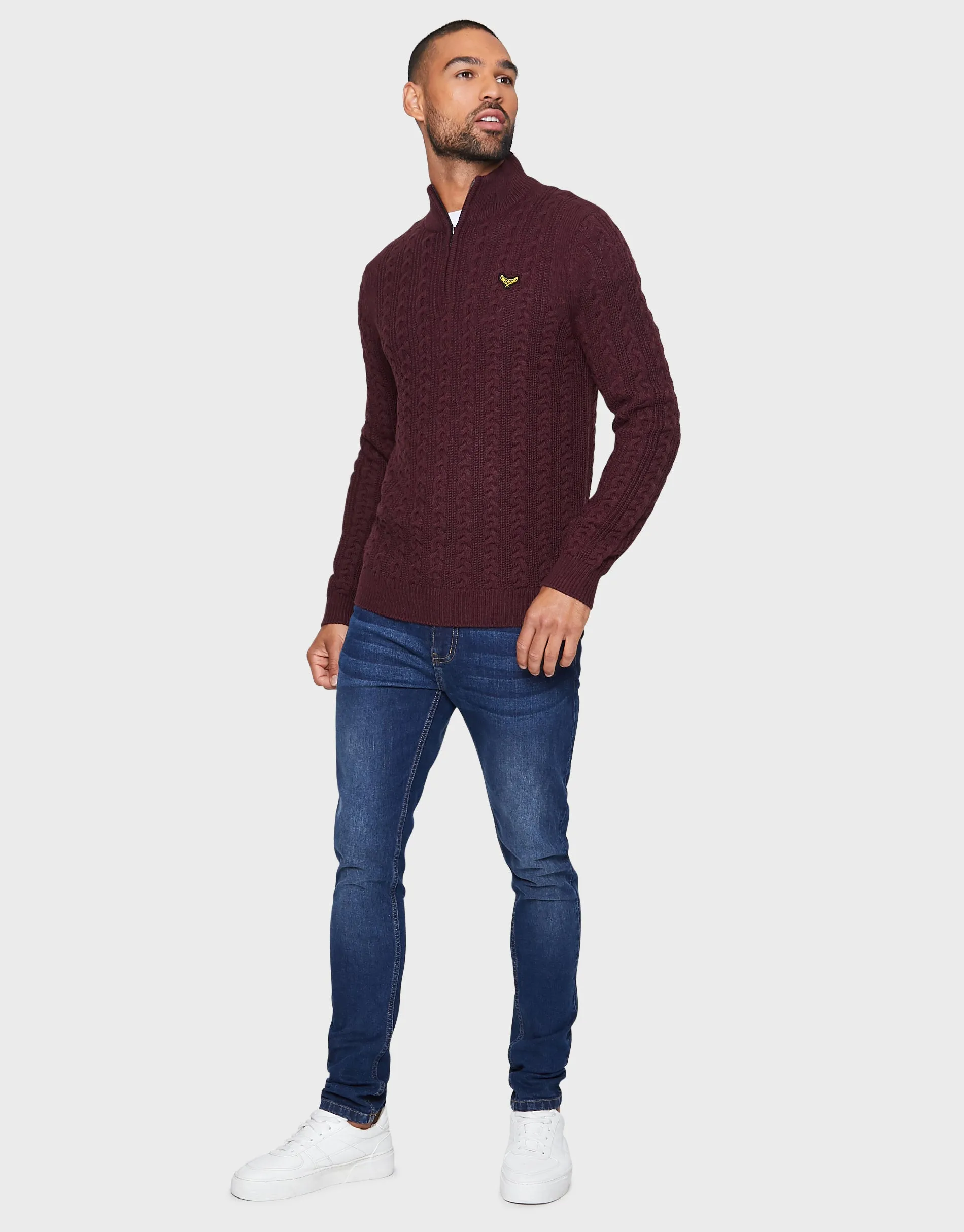 Men's Burgundy Quarter Zip Jumper sold by Threadbare product image thumbnail 3