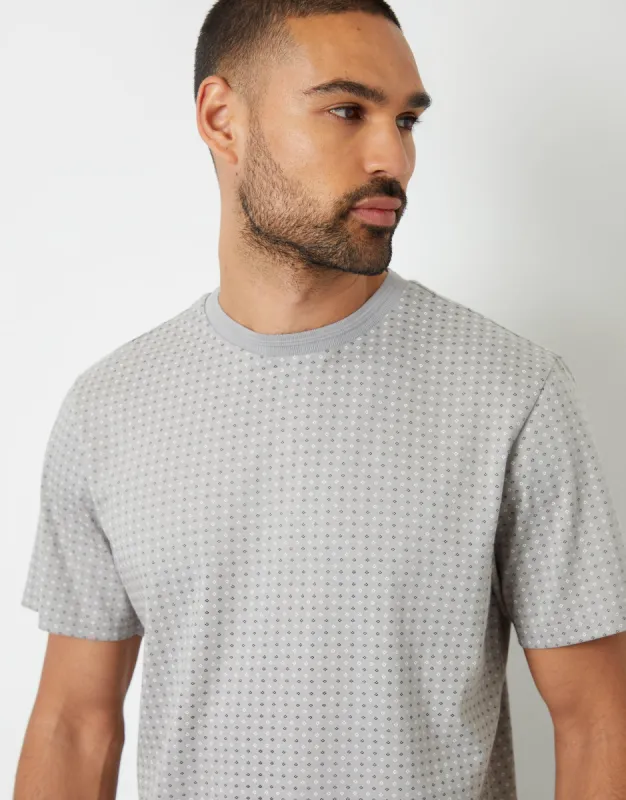 Grey Geo Print Crew Neck T-Shirt sold by Threadbare