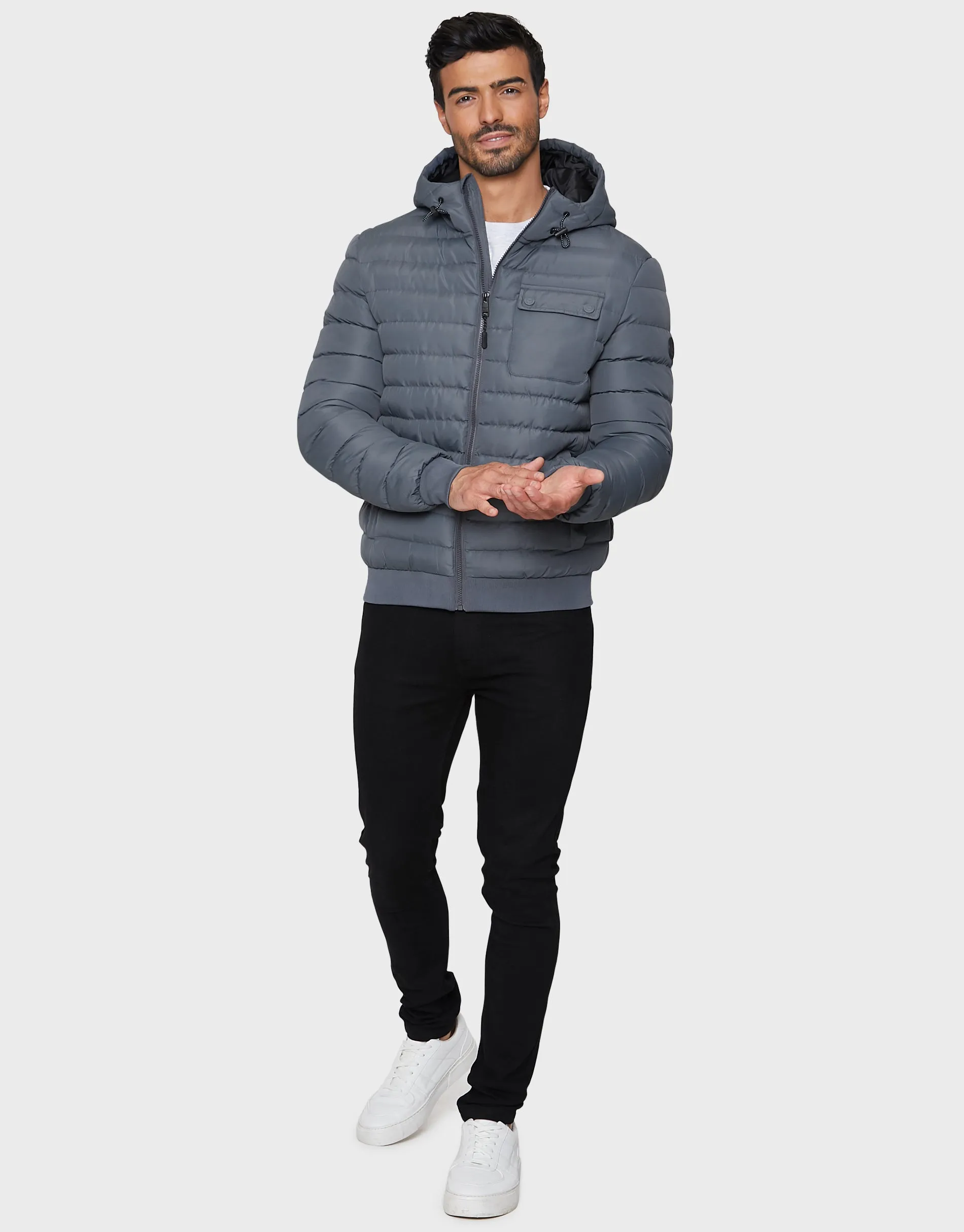 Men's Charcoal Hooded Puffer Jacket sold by Threadbare product image thumbnail 3