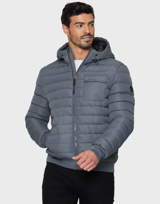 Men's Charcoal Hooded Puffer Jacket sold by Threadbare
