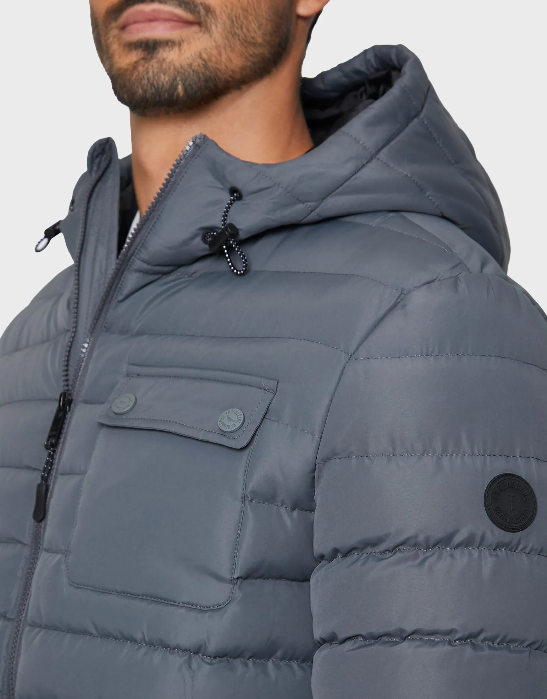 Men's Charcoal Hooded Puffer Jacket sold by Threadbare product image thumbnail 4