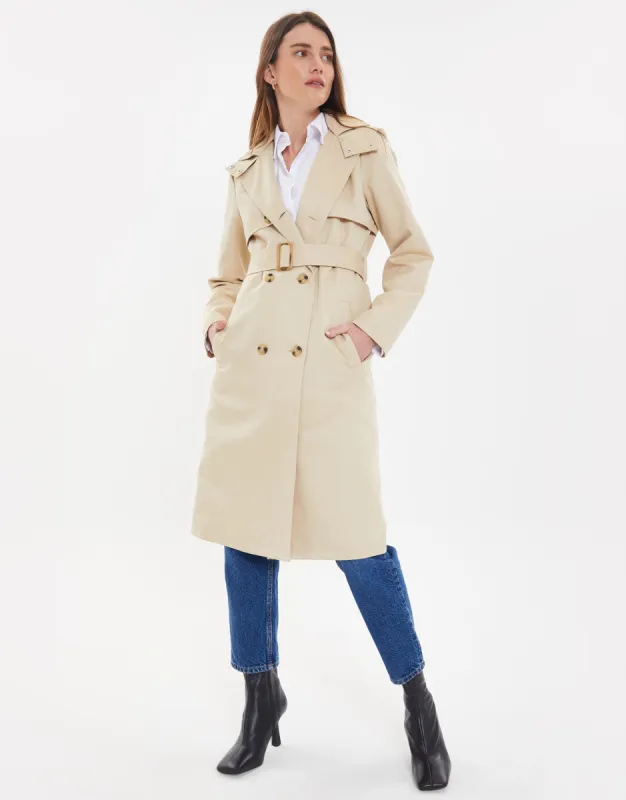 Women's Stone Longline Trench Coat sold by Threadbare