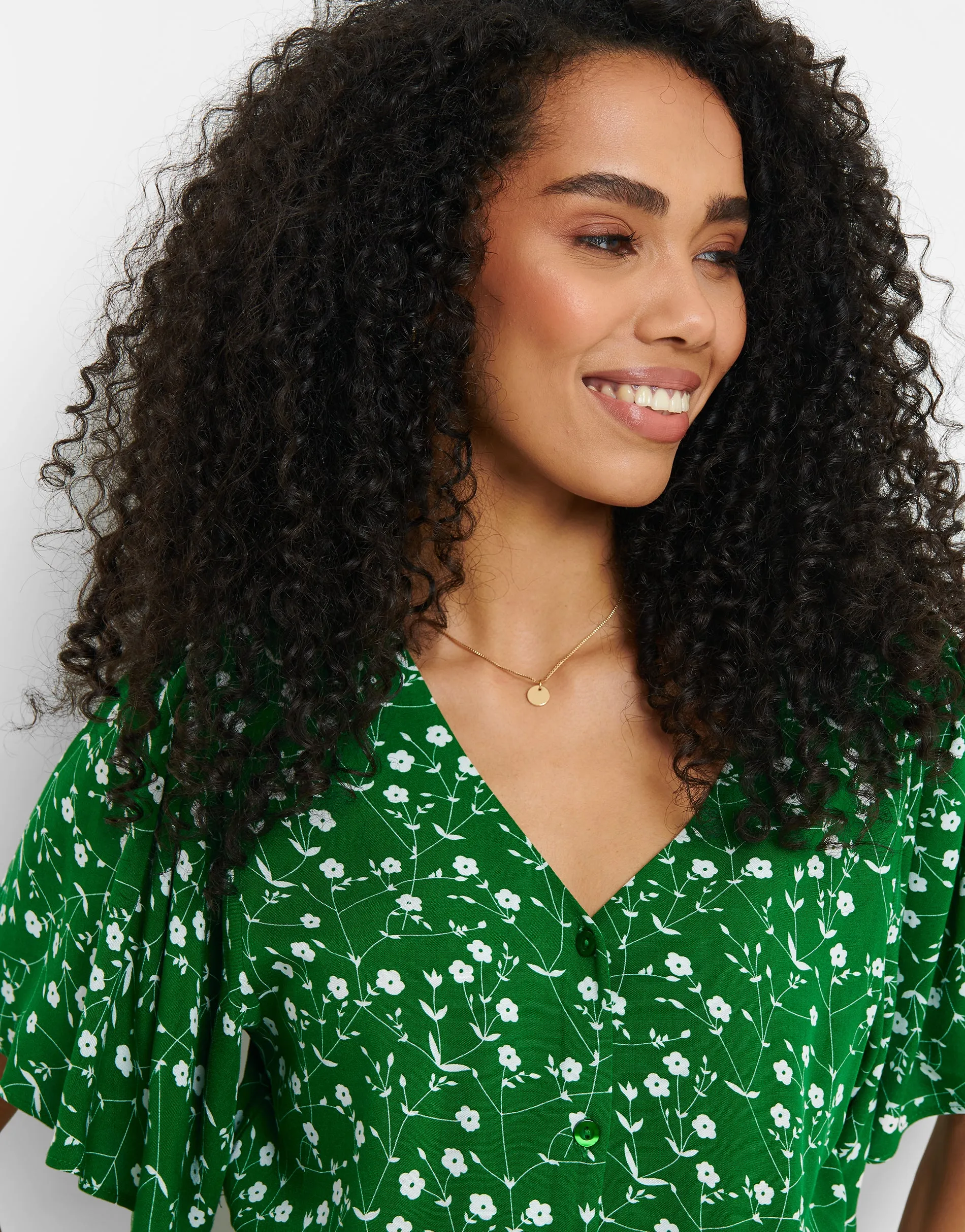 Women's Green Floral Print Flutter Sleeve Midi Dress sold by Threadbare product image thumbnail 4