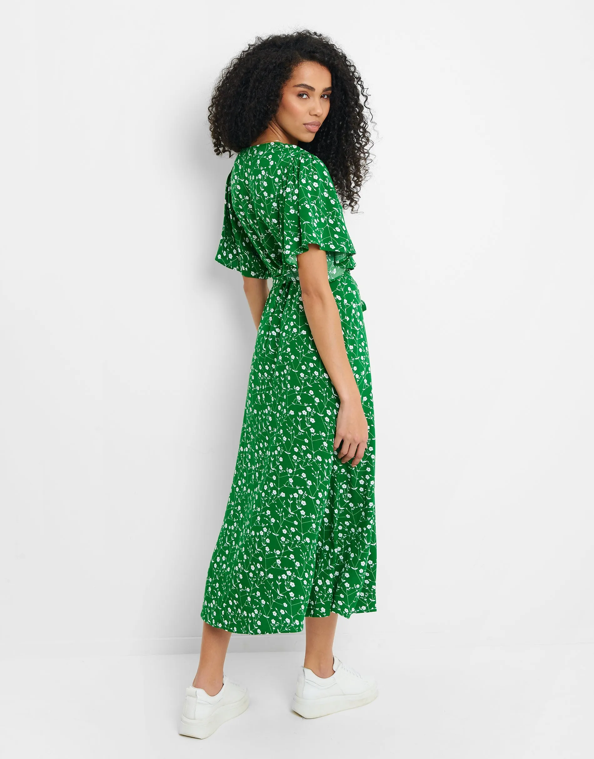 Women's Green Floral Print Flutter Sleeve Midi Dress sold by Threadbare product image thumbnail 2