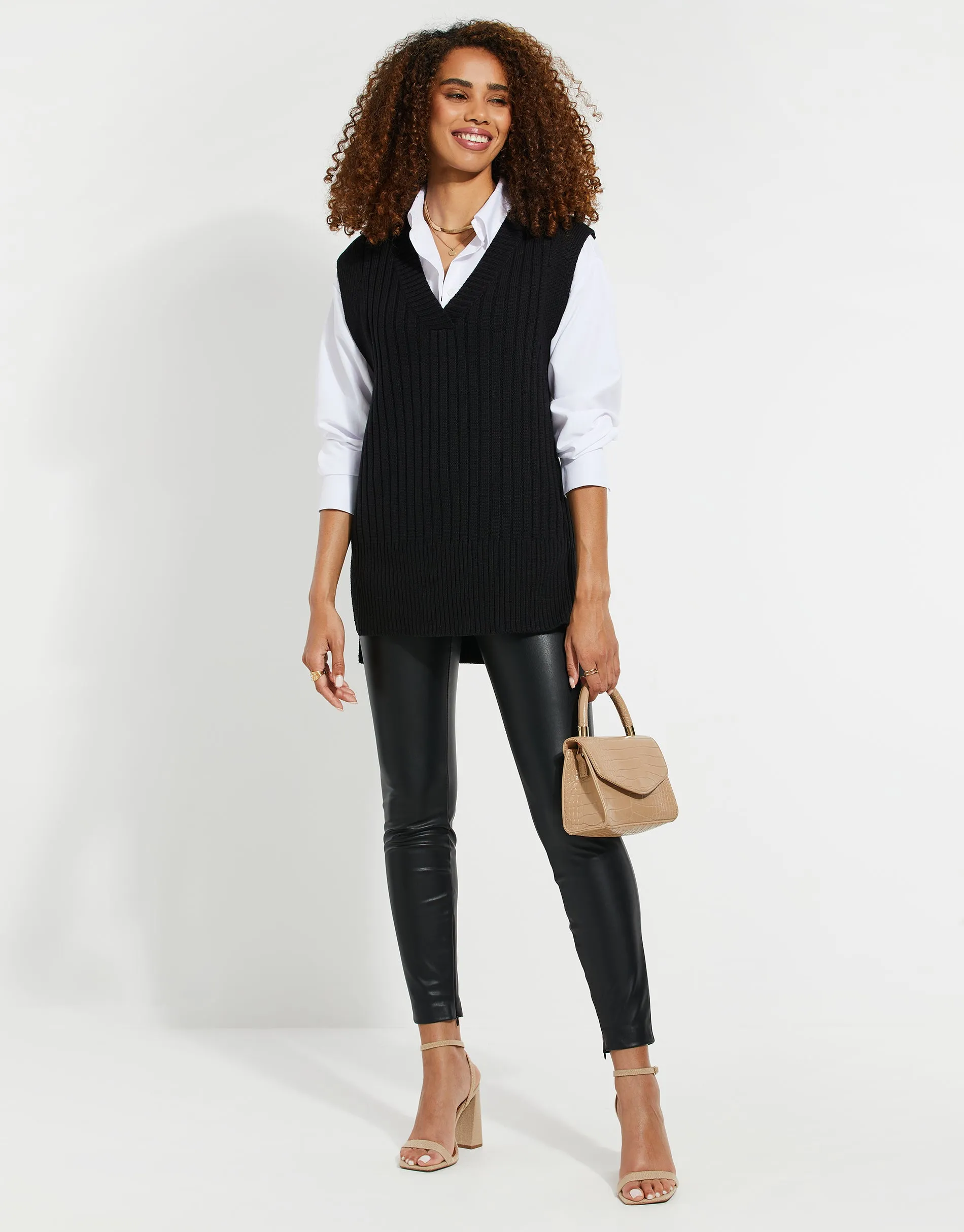Women's Black V-Neck Ribbed Knitted Sweater Vest sold by Threadbare product image thumbnail 3