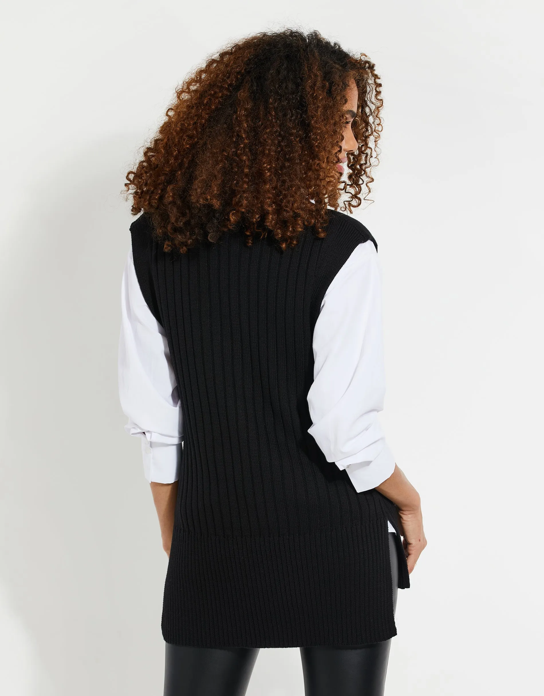 Women's Black V-Neck Ribbed Knitted Sweater Vest sold by Threadbare product image thumbnail 2