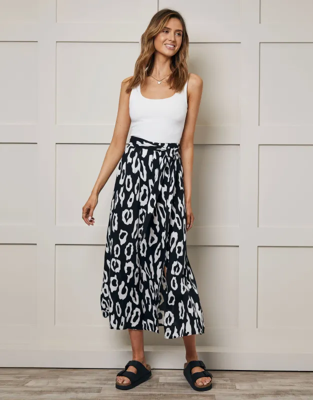 Women's Petite Black & White Animal Print Wrap Midi Skirt sold by Threadbare