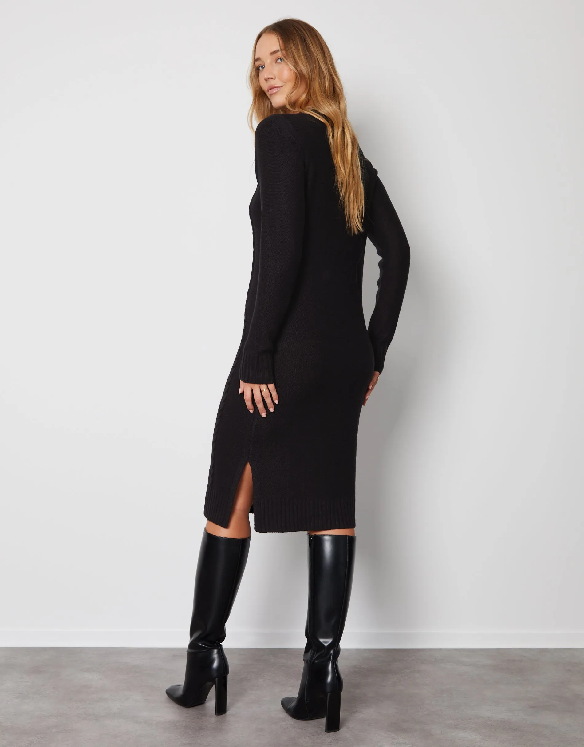Womens Black Cable Knit Midi Dress sold by Threadbare product image thumbnail 2
