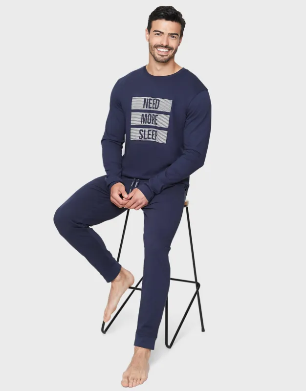 Men's Navy Pyjama Joggers & T-Shirt (2-Piece Set) made by Threadbare