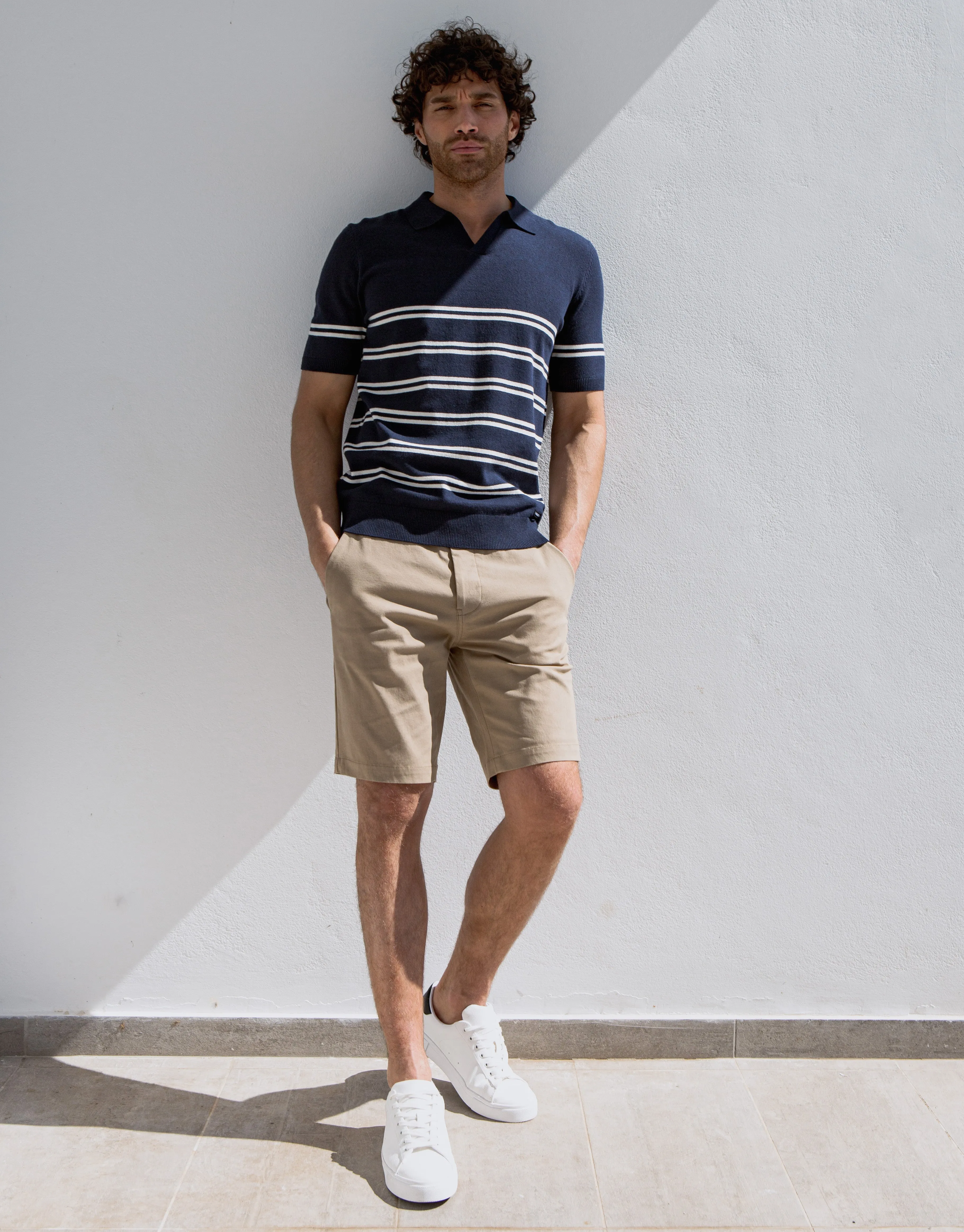 Men's Navy Striped Knitted Polo sold by Threadbare product image thumbnail 3