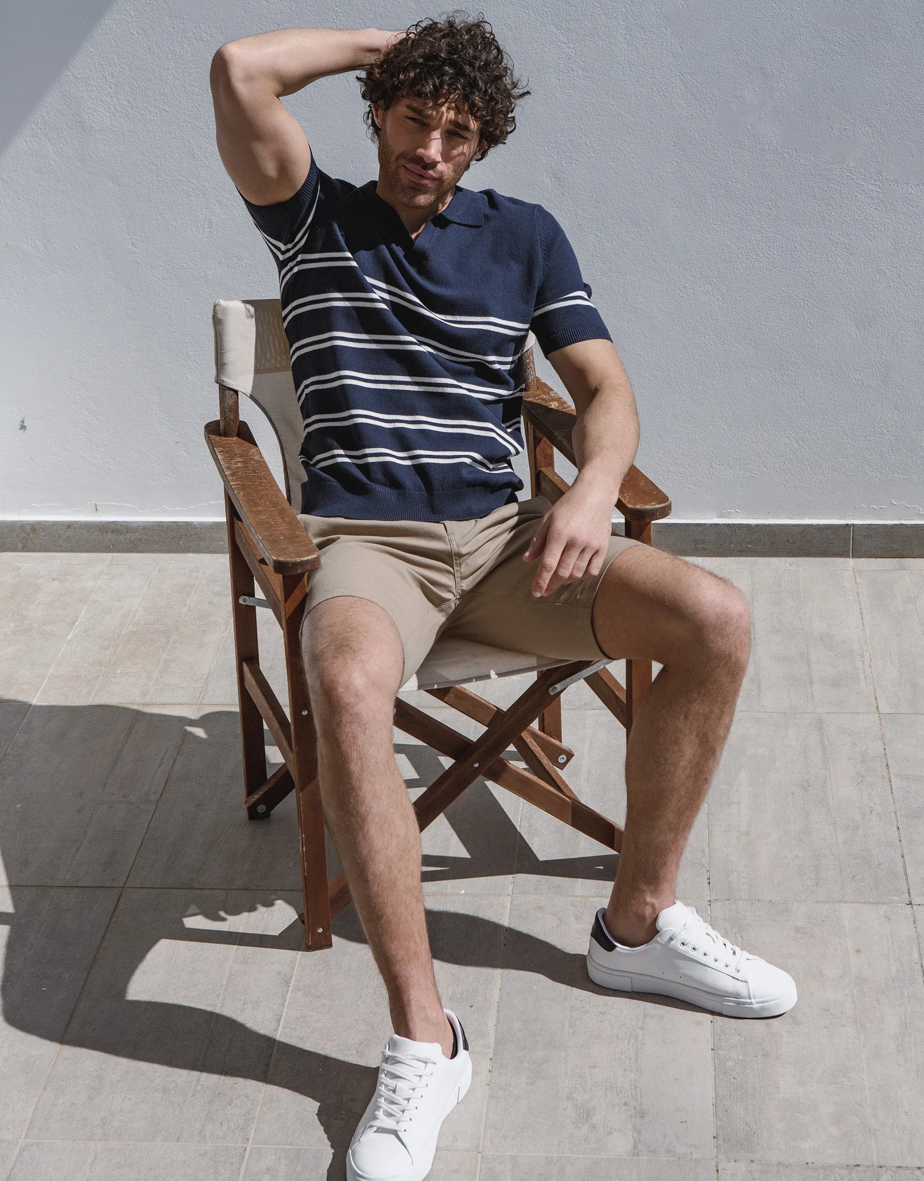 Men's Navy Striped Knitted Polo sold by Threadbare product image thumbnail 4