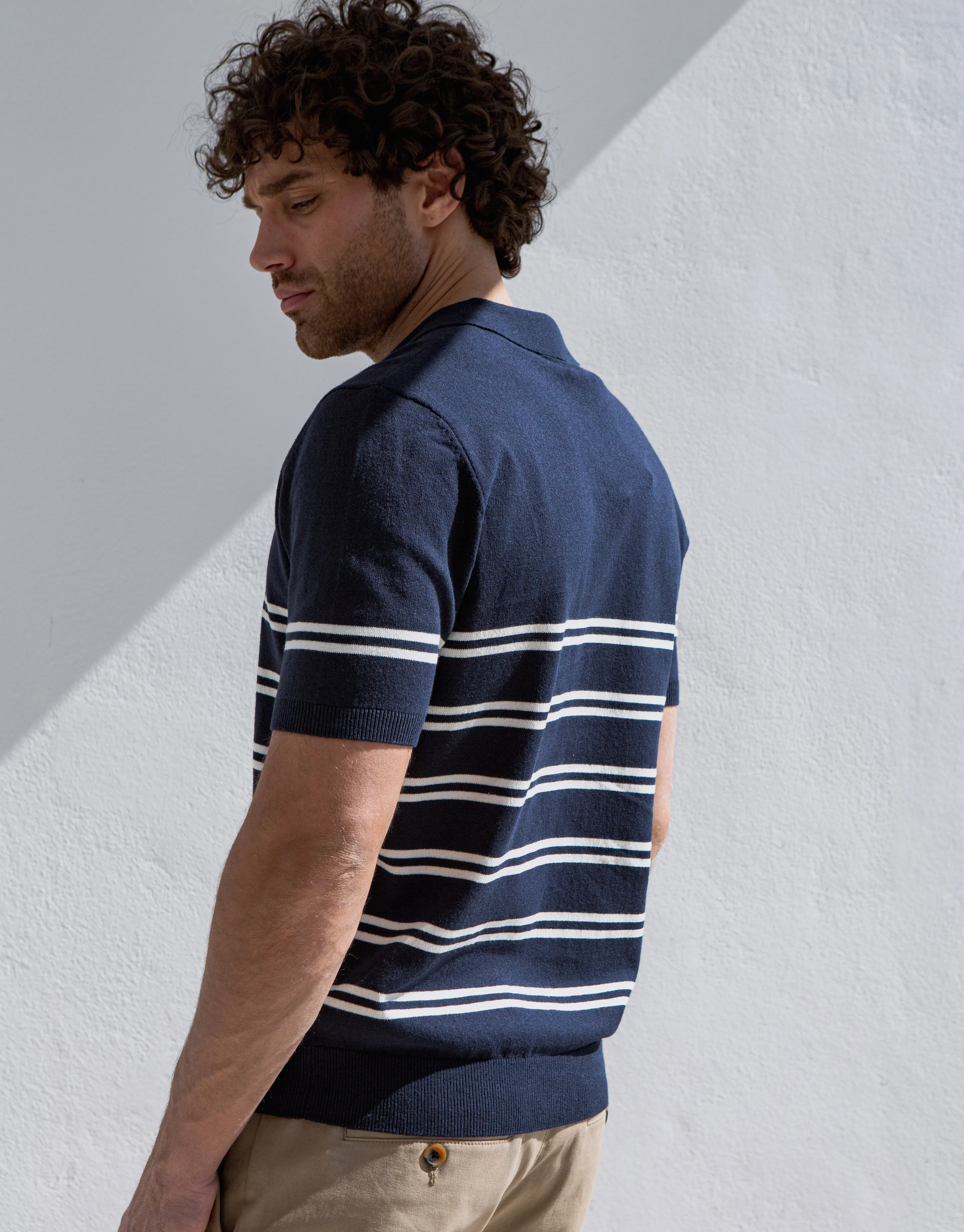 Men's Navy Striped Knitted Polo sold by Threadbare product image thumbnail 2