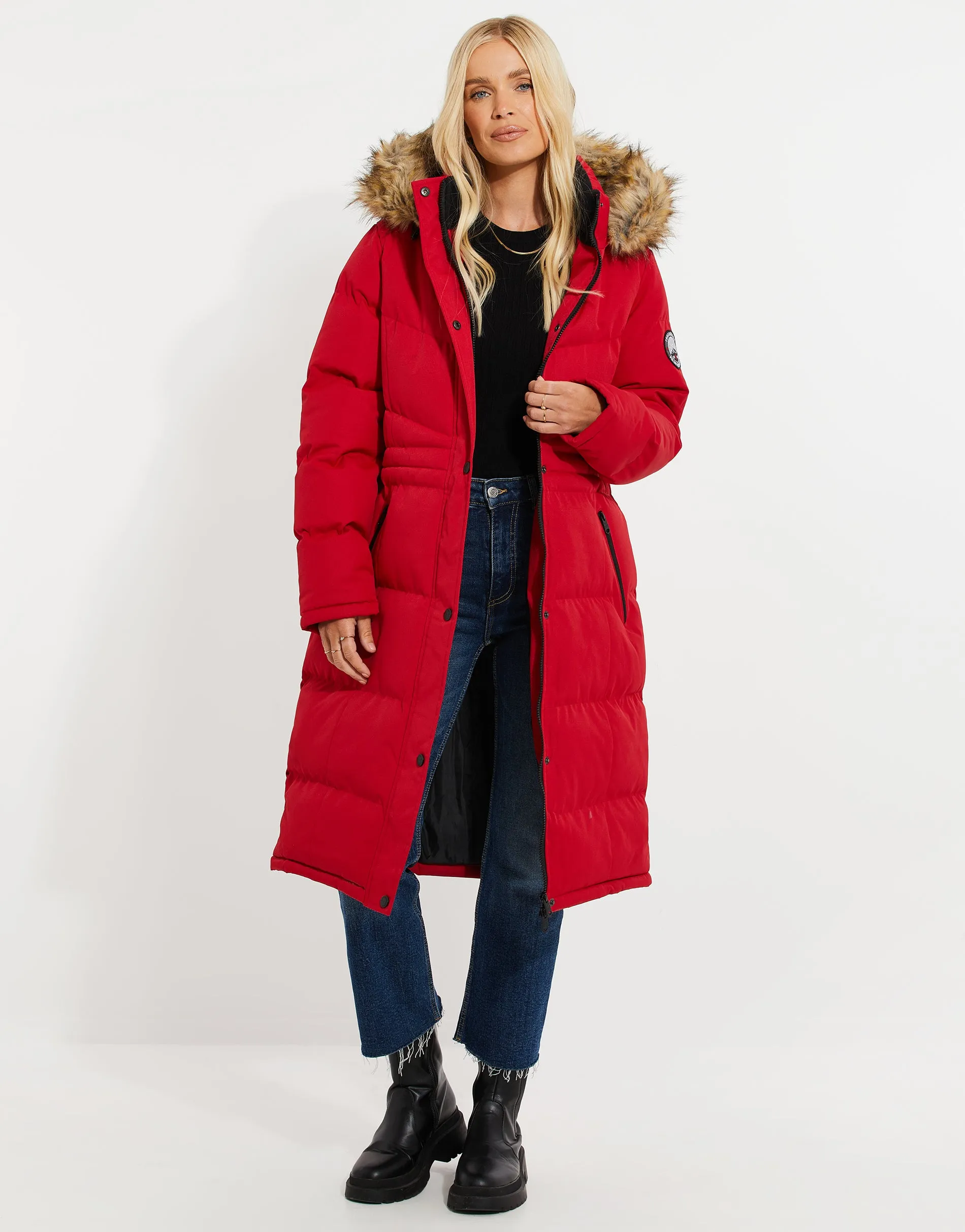 Women's Red Longline Parka Jacket sold by Threadbare product image thumbnail 4