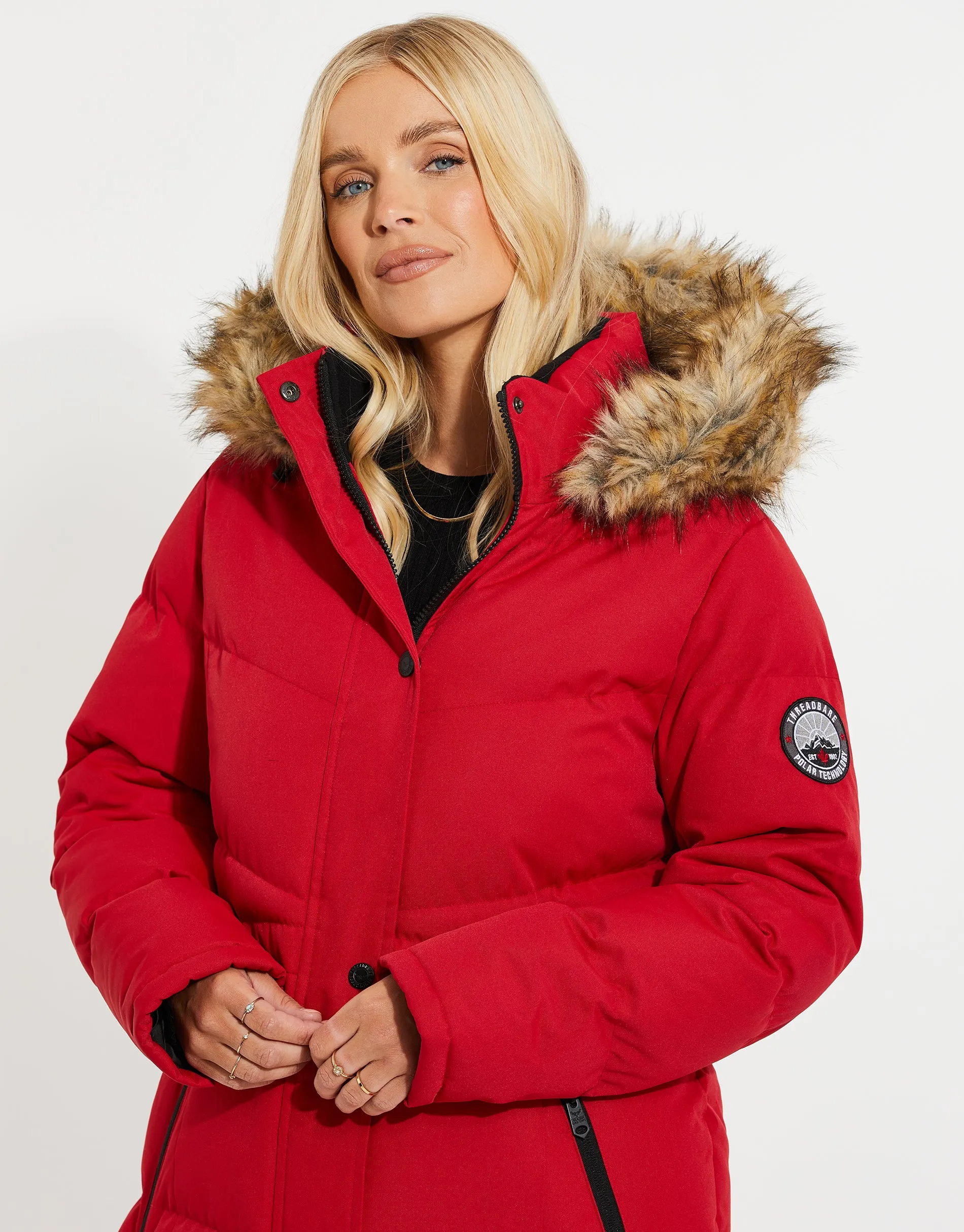 Women's Red Longline Parka Jacket sold by Threadbare product image thumbnail 5