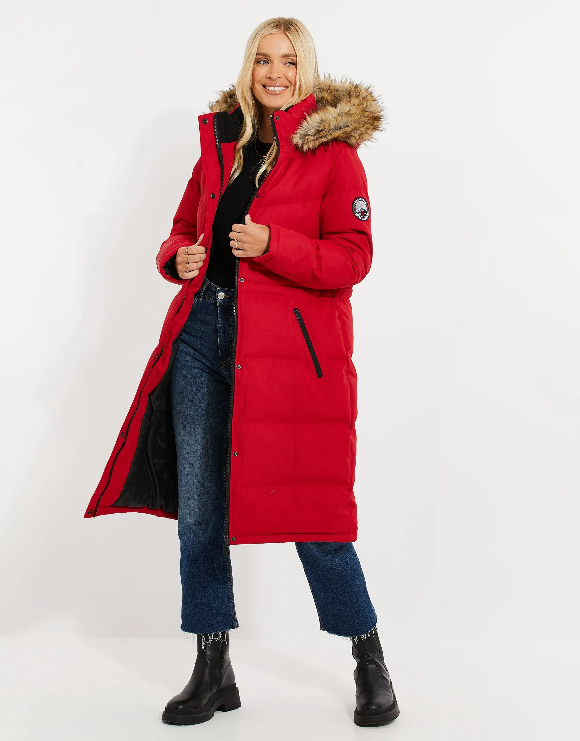 Women's Red Longline Parka Jacket sold by Threadbare product image thumbnail 2