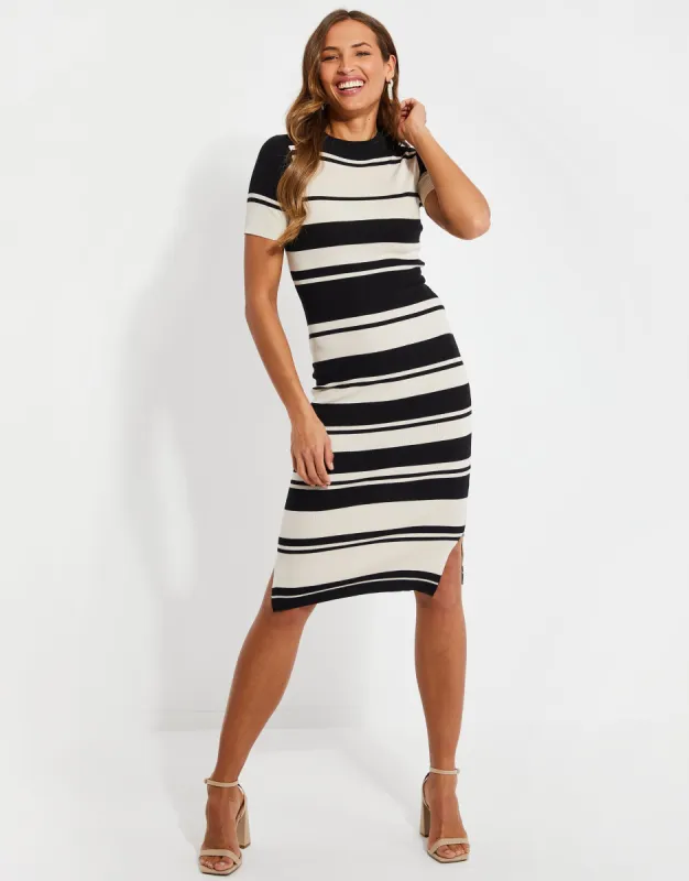 Women's Black Striped Midi Dress made by Threadbare