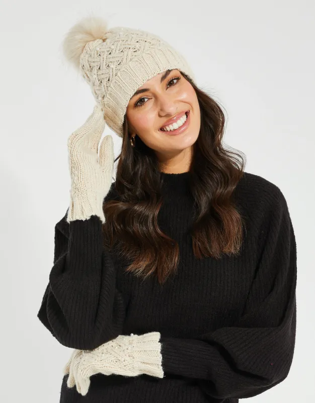 Women's Cream Pearl Hat & Gloves (2-Piece Set) sold by Threadbare