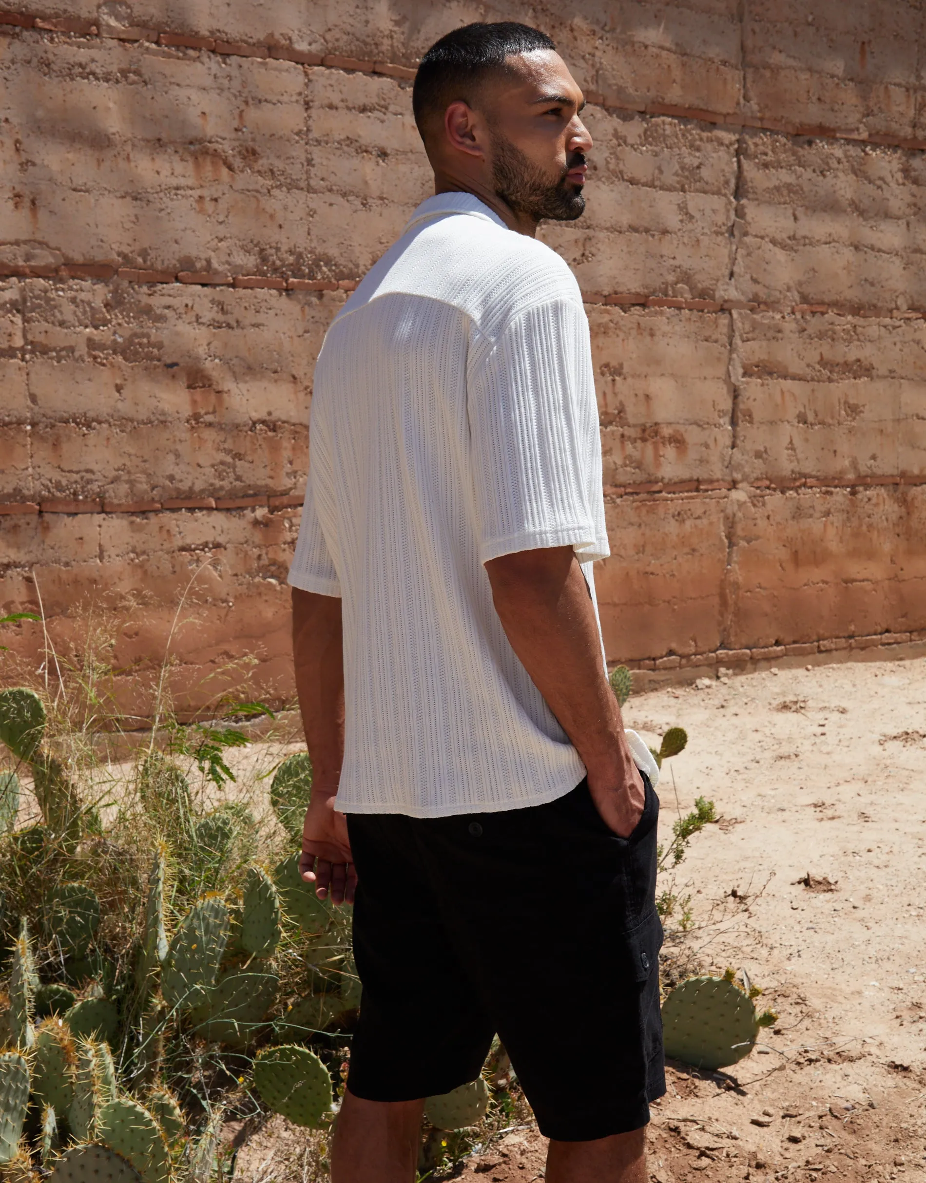 Men's Off White Textured Stripe Short Sleeve Shirt sold by Threadbare product image thumbnail 2