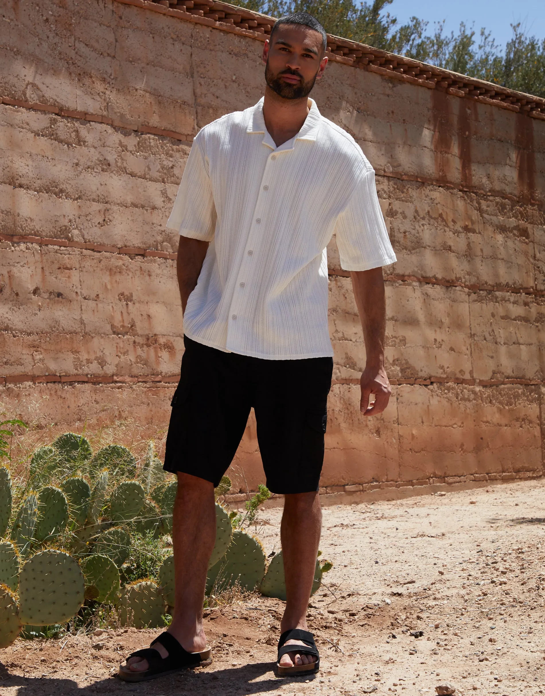 Men's Off White Textured Stripe Short Sleeve Shirt sold by Threadbare product image thumbnail 3