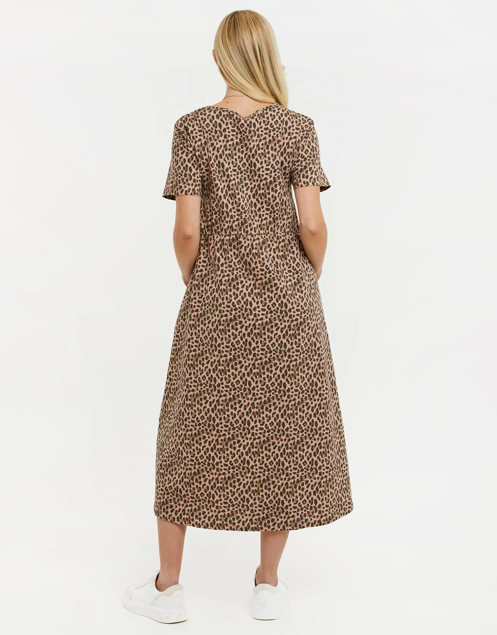 Women's Tan Leopard Print Midi Smock Dress with Pockets sold by Threadbare product image thumbnail 2