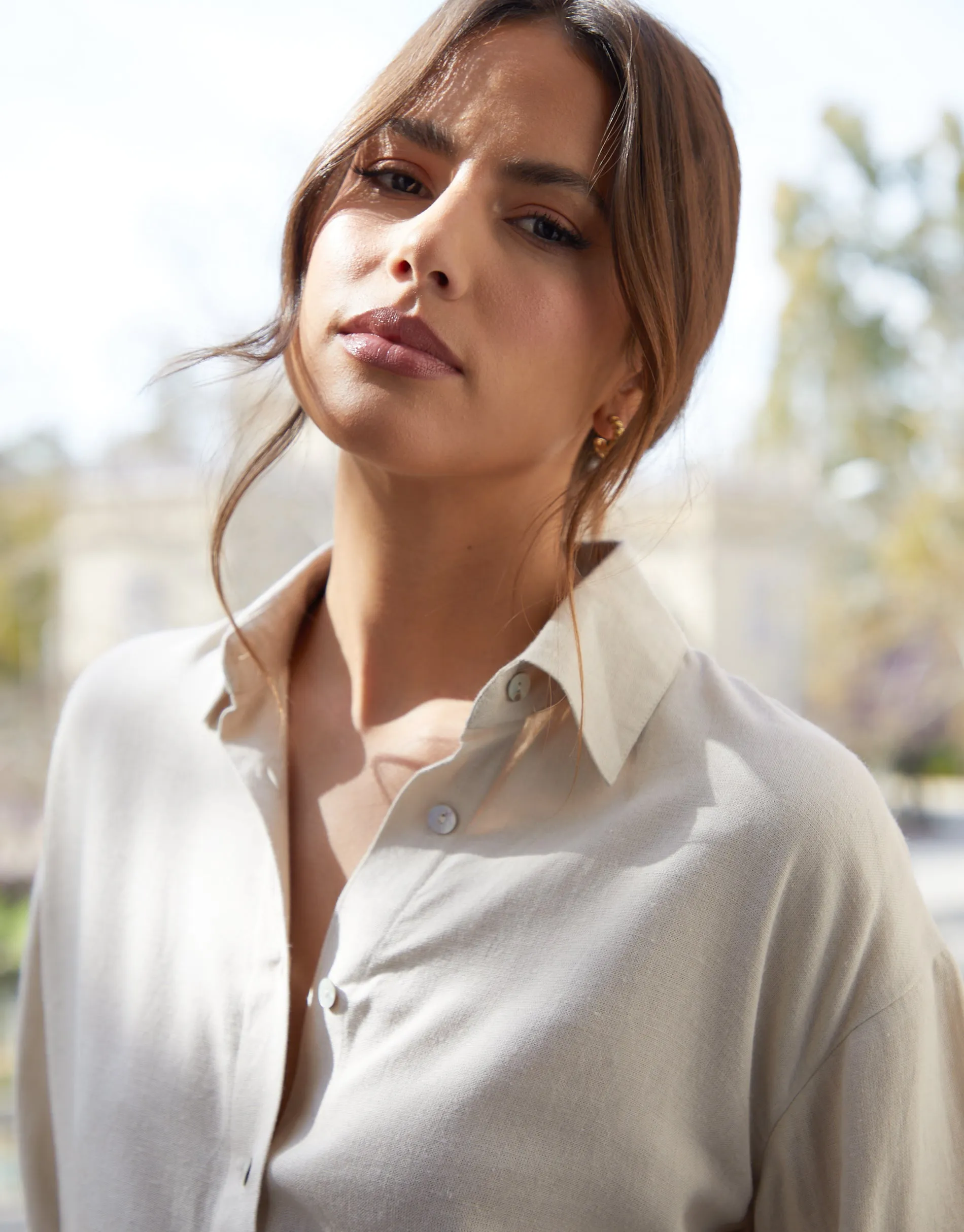 Women's Ecru Oversized Linen Blend Shirt sold by Threadbare product image thumbnail 4