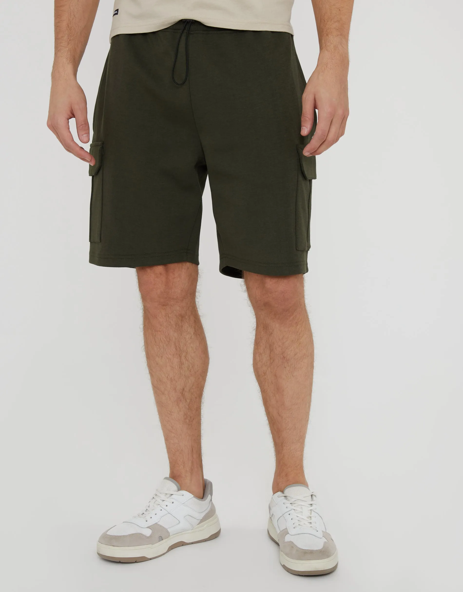 Khaki Green Cargo Sweat Shorts sold by Threadbare product image thumbnail 3