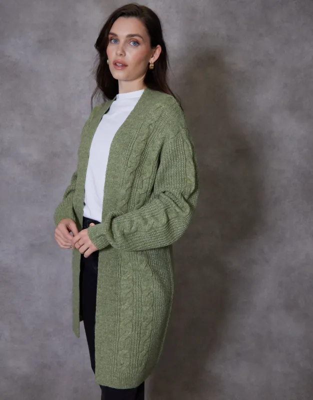 Threadbare Women's Green Cable Knit Cardigan sold by Threadbare