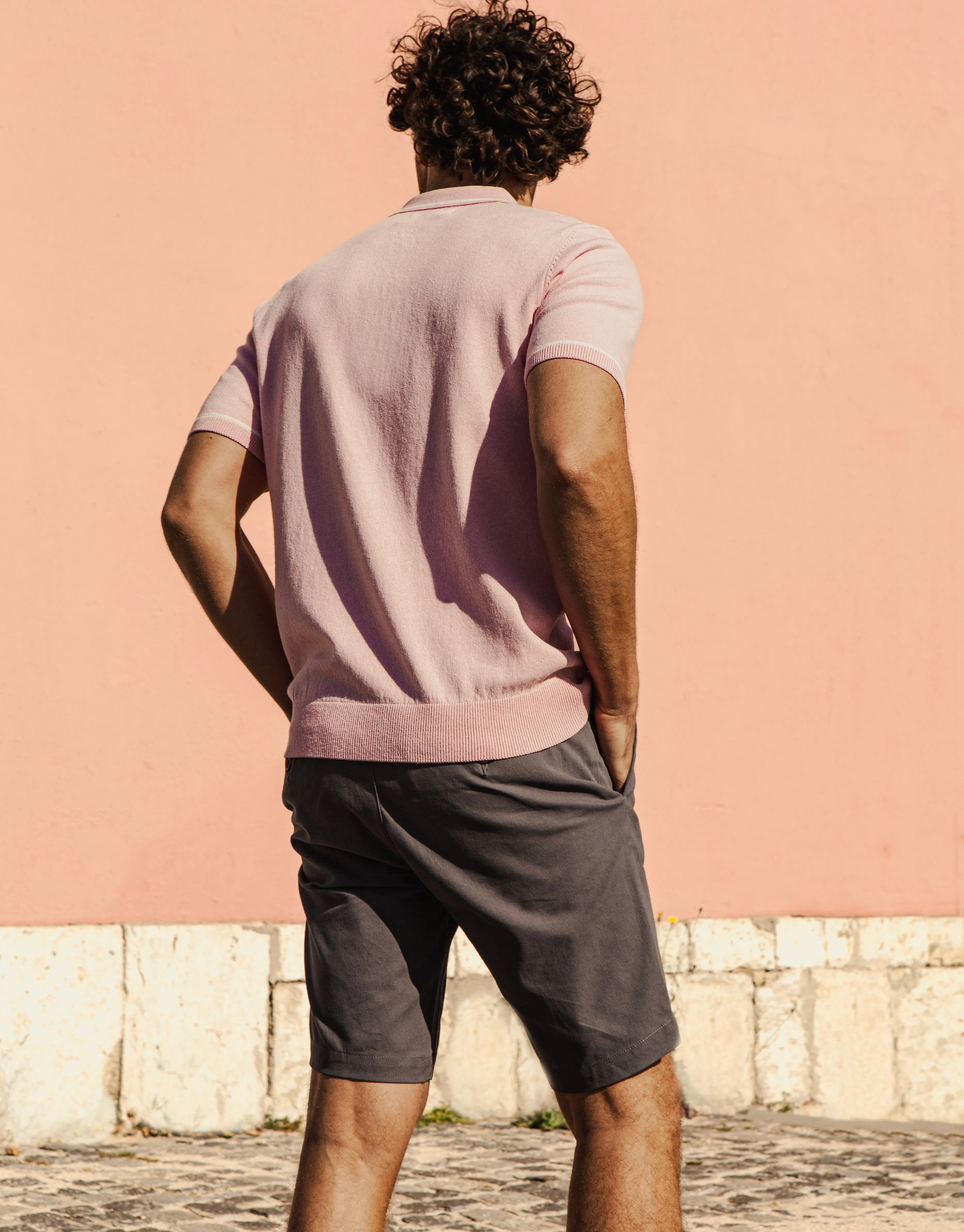 Men's Vintage Pink Tipping Button Collar Knitted Polo sold by Threadbare product image thumbnail 2