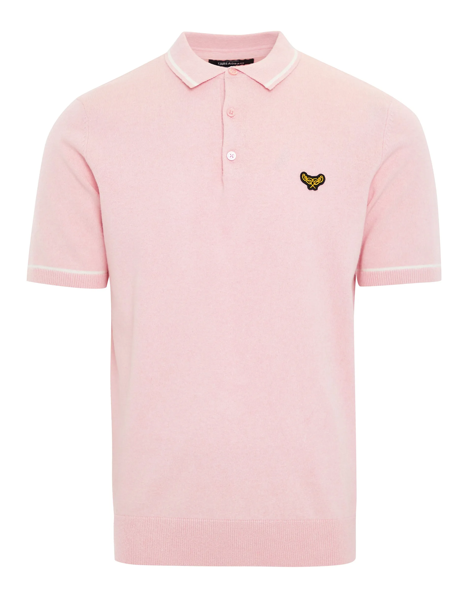 Men's Vintage Pink Tipping Button Collar Knitted Polo sold by Threadbare product image thumbnail 5