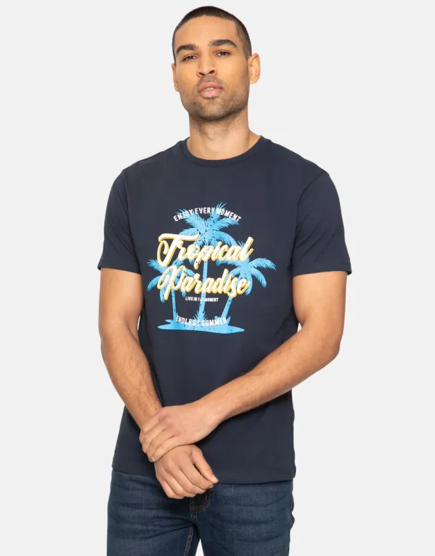 Men's Navy Front Print Cotton T-Shirt sold by Threadbare