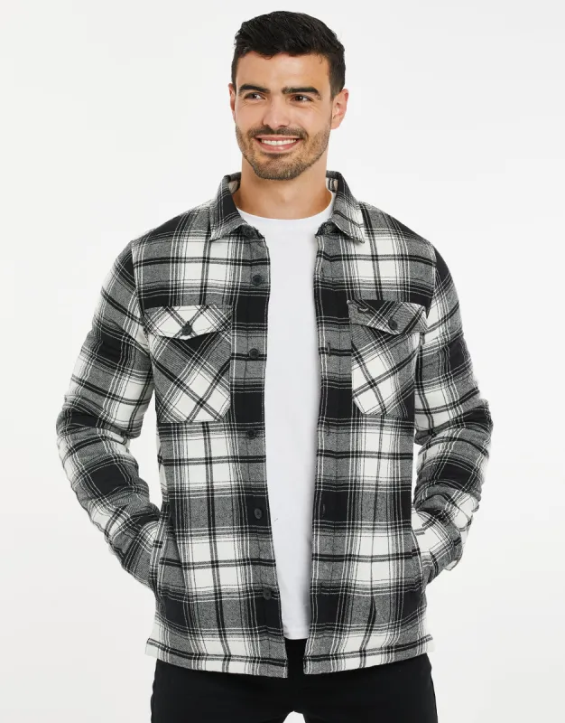 Men's Black & White Check Borg Lined Long Sleeve Shirt sold by Threadbare
