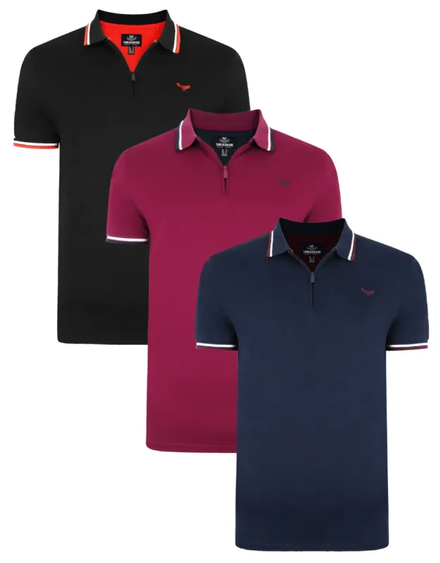 Men's Multi Zip Collar Polo Shirts (3 Pack) sold by Threadbare