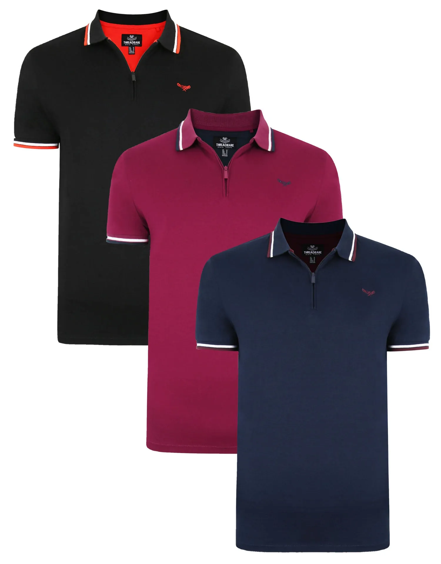 Men's Multi Zip Collar Polo Shirts (3 Pack) sold by Threadbare