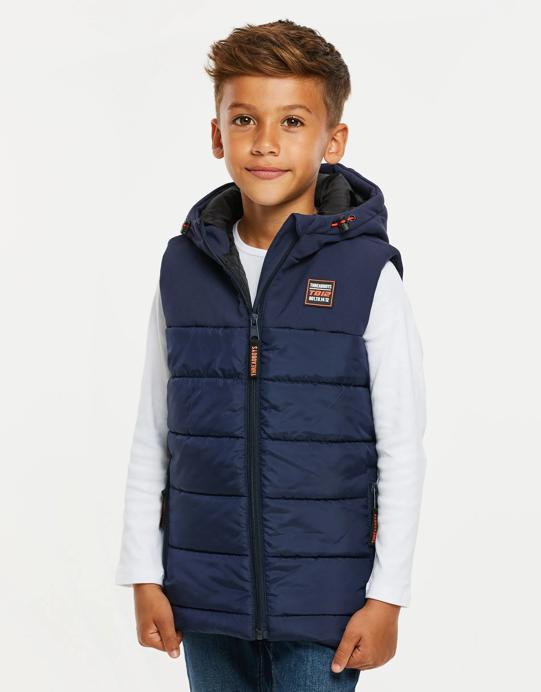 Boys' Navy Padded Hooded Gilet sold by Threadbare product image thumbnail 4
