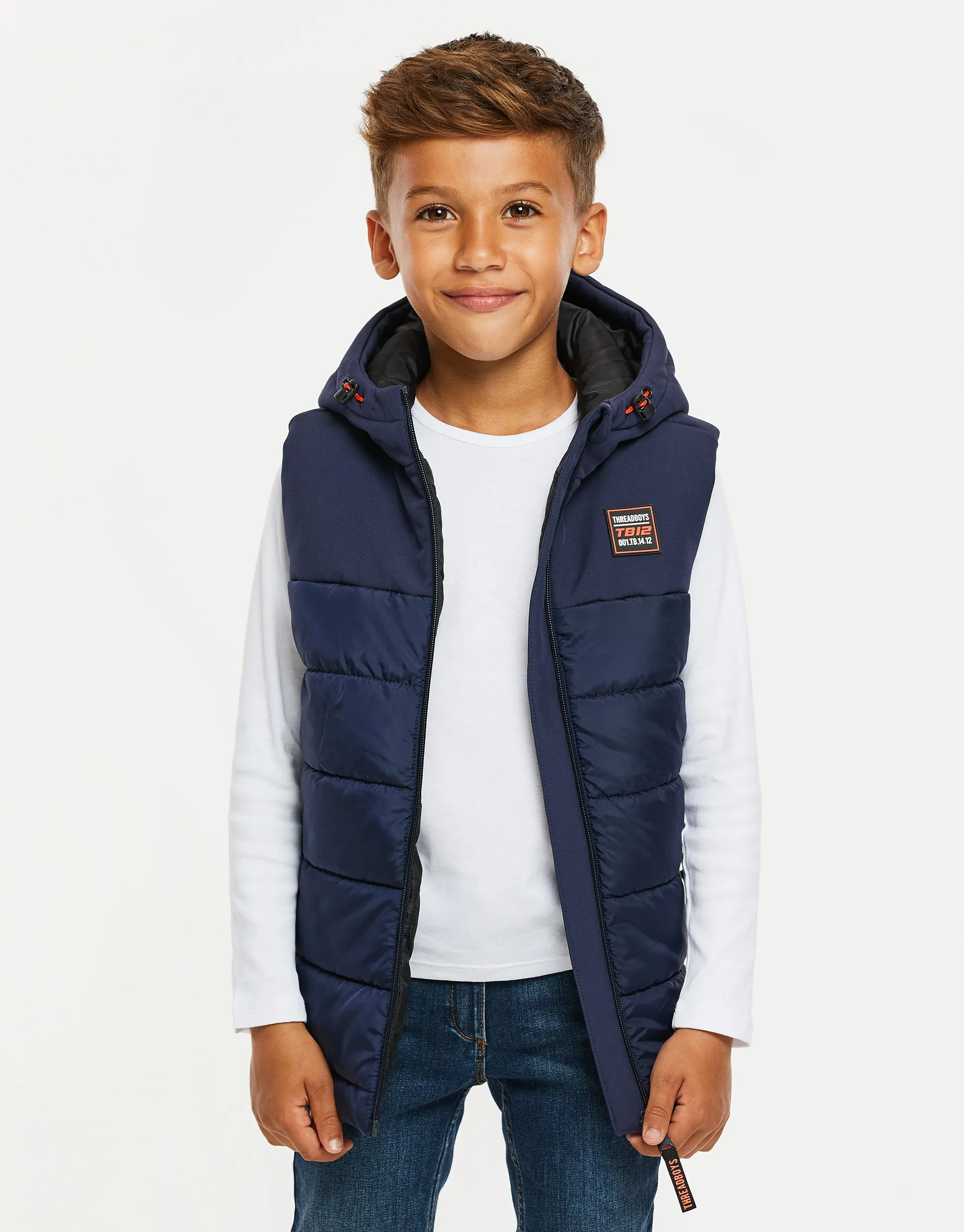 Boys' Navy Padded Hooded Gilet sold by Threadbare