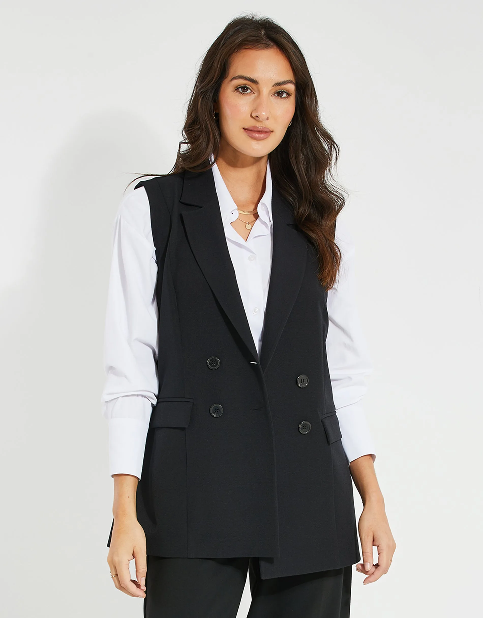 Women's Black Longline Sleeveless Blazer sold by Threadbare