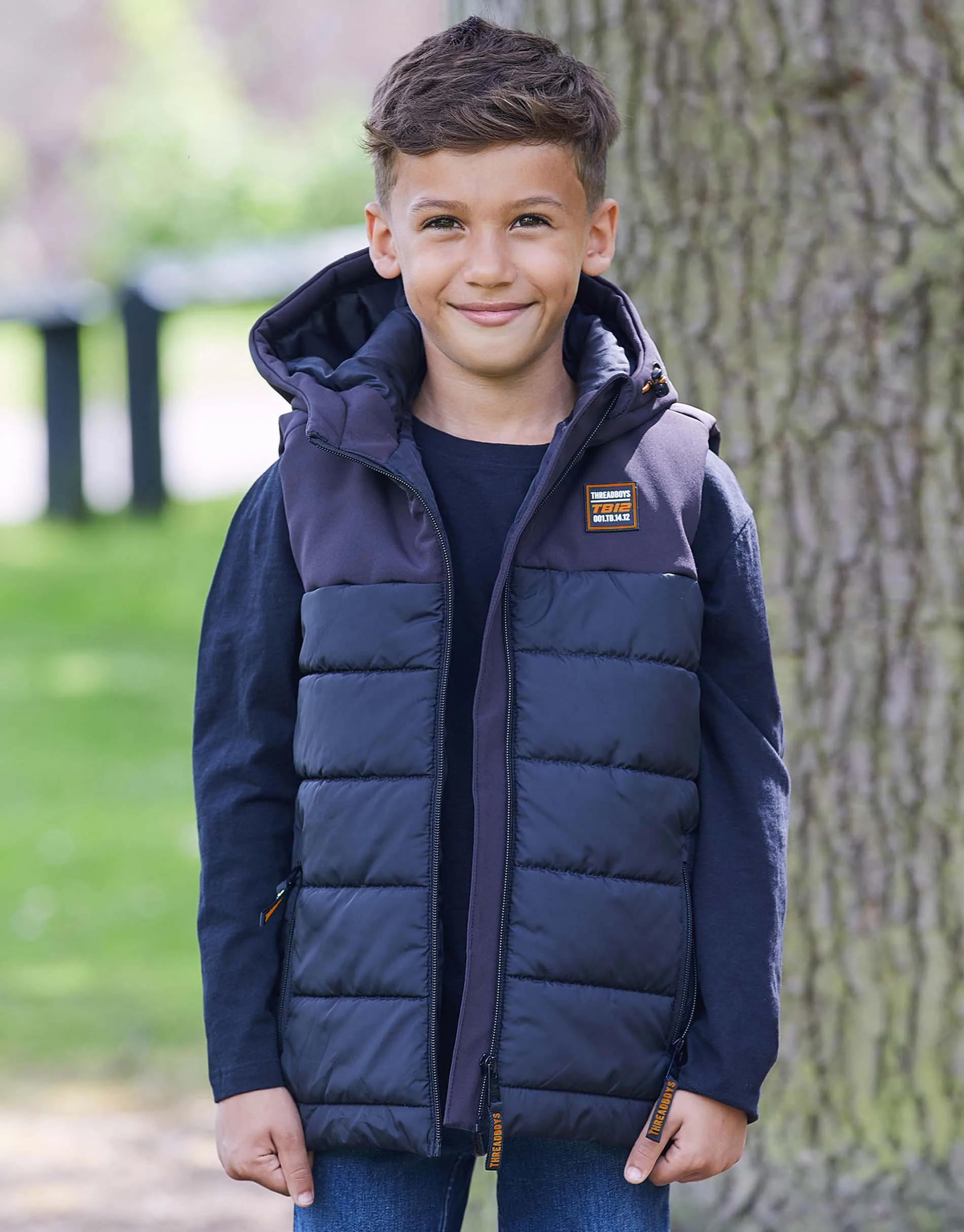 Boys' Navy Padded Hooded Gilet sold by Threadbare product image thumbnail 2
