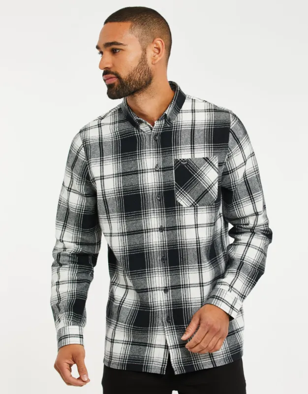 Men's Black & White Check Long Sleeve Shirt sold by Threadbare