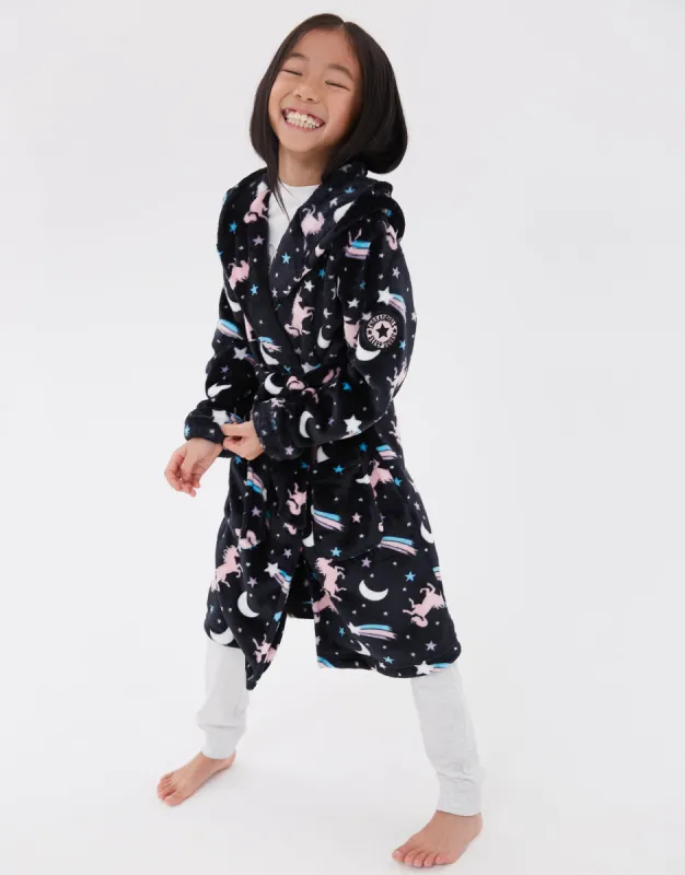 Girls' Black Plush Dressing Gown sold by Threadbare