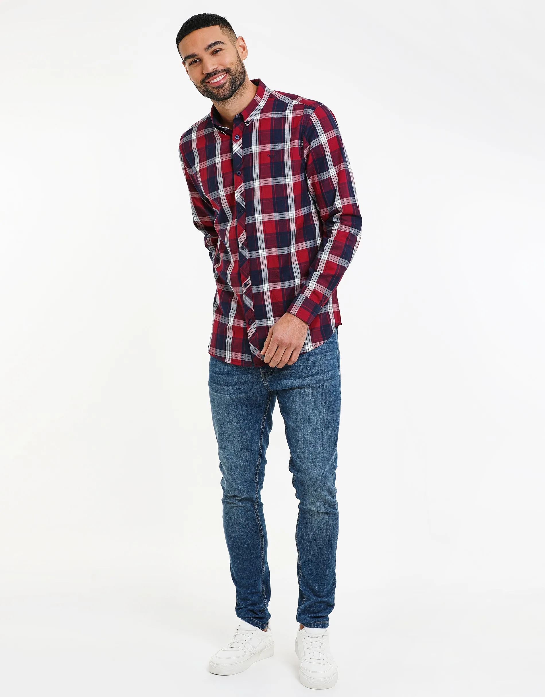 Men's Red Florence Check Long Sleeve Shirt sold by Threadbare product image thumbnail 3