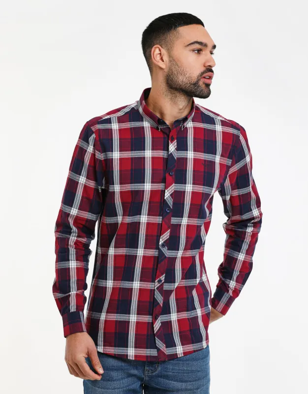 Men's Red Florence Check Long Sleeve Shirt sold by Threadbare