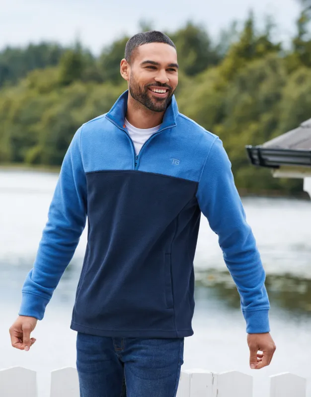 Cobalt Blue & Navy Colourblock Quarter Zip Fleece sold by Threadbare