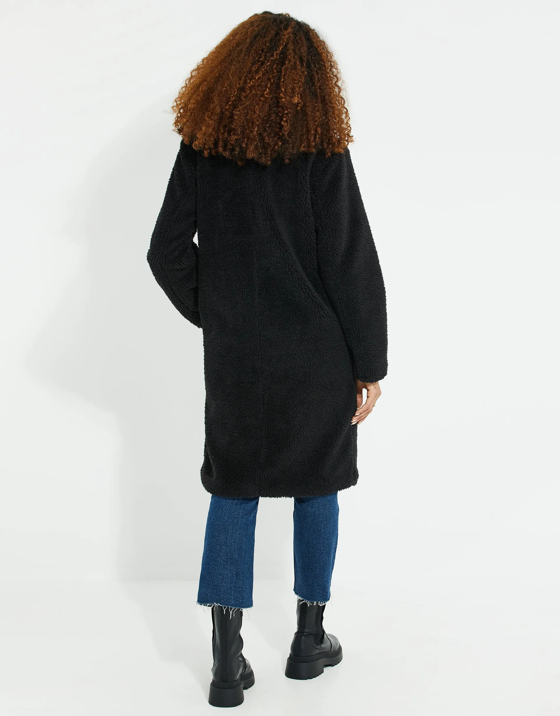 Women's Black Faux Borg Teddy Coat sold by Threadbare product image thumbnail 3