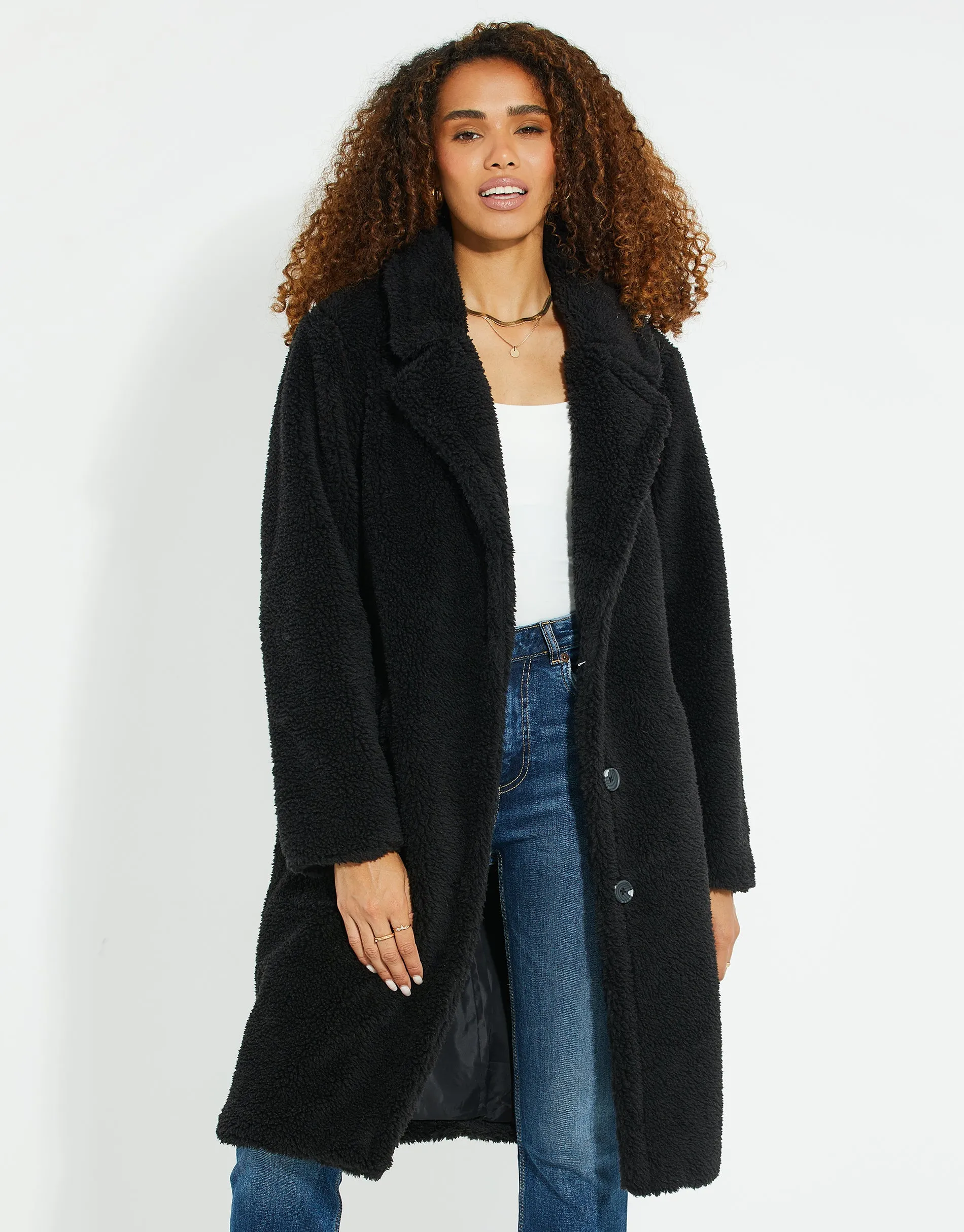 Women's Black Faux Borg Teddy Coat sold by Threadbare product image thumbnail 2