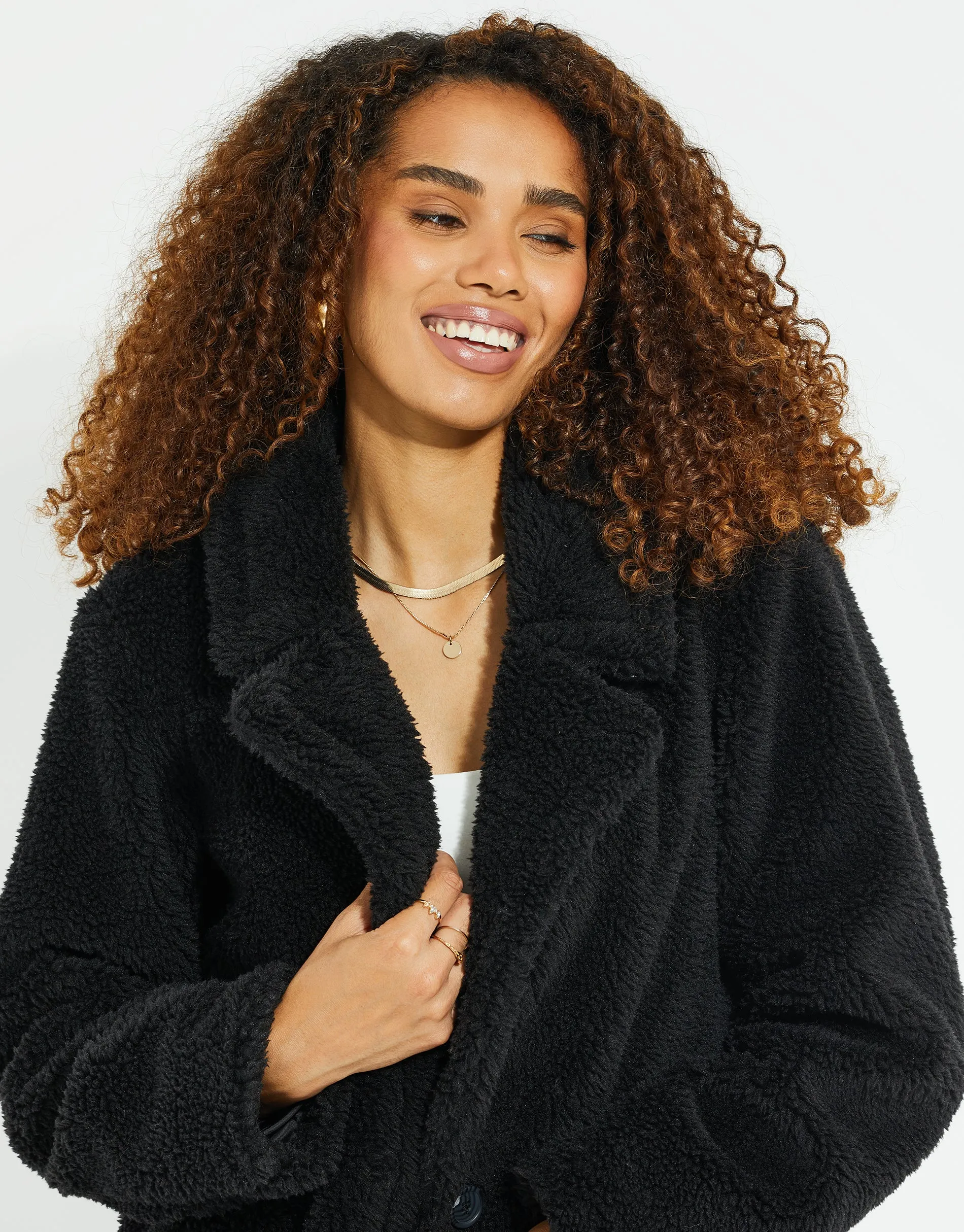 Women's Black Faux Borg Teddy Coat sold by Threadbare product image thumbnail 5