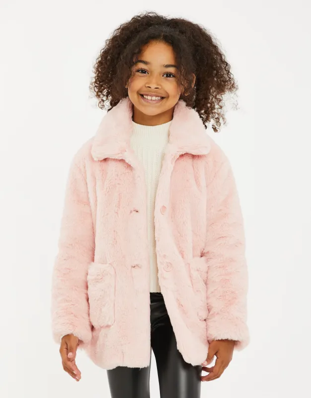 Girls' Pink Faux Fur Jacket sold by Threadbare